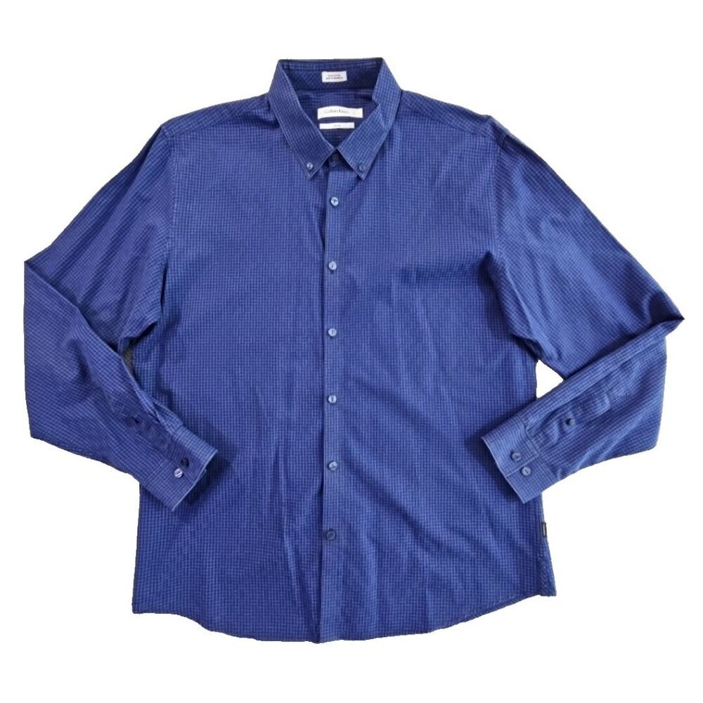 Calvin Klein‎ Shirt Men's Large Blue Long Sleeve Button Up Geometric Print EUC